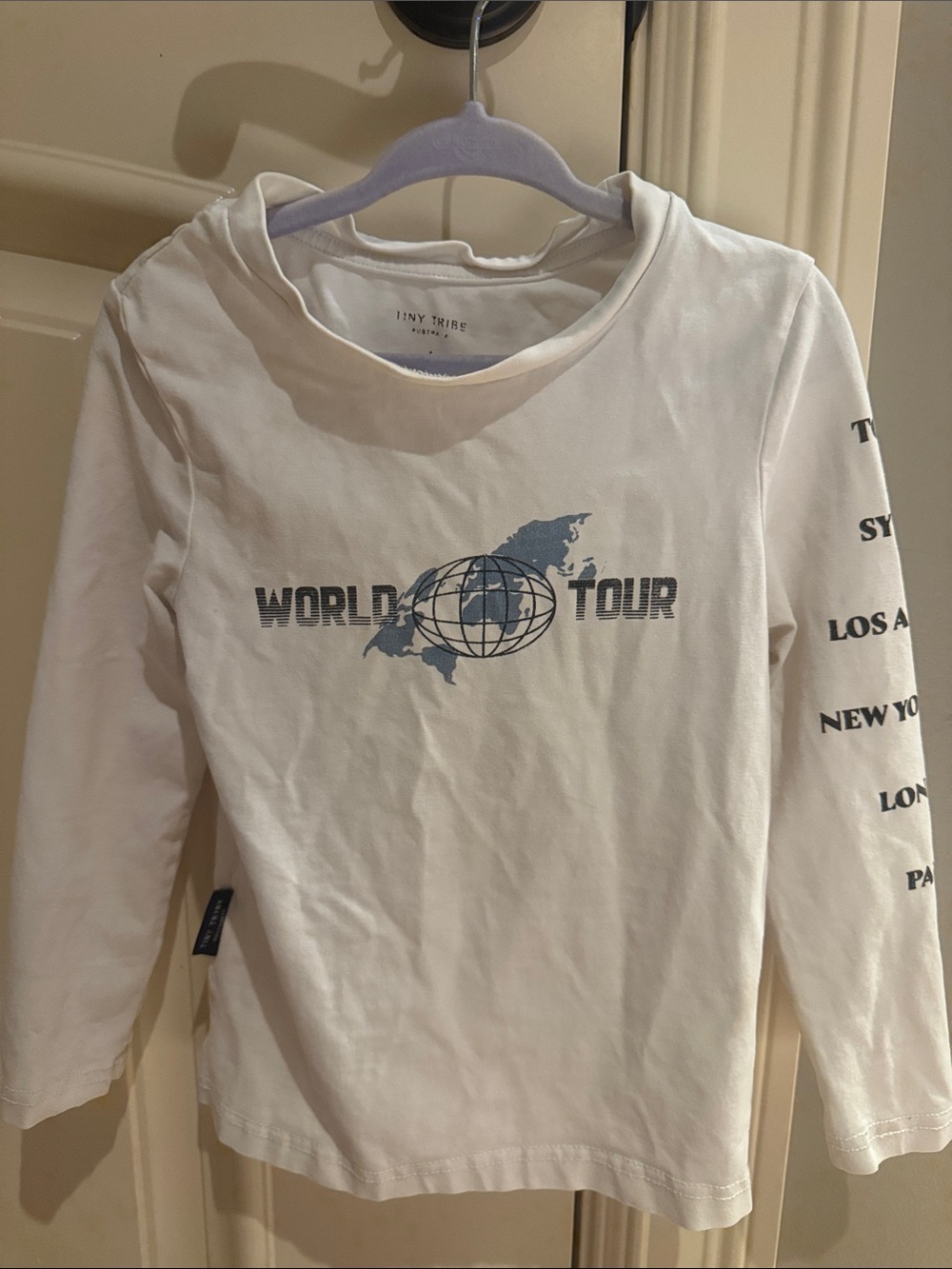 Kids 'World Tour' Long Sleeve Tee - White/Blue
